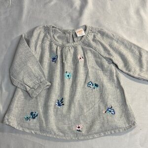 Gymboree -  long sleeve Heather Grey Baby Dress with embroidered flowers